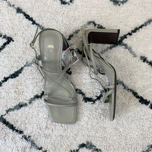 NWT Zara Grey-Green Khaki Neutral Strappy Heels